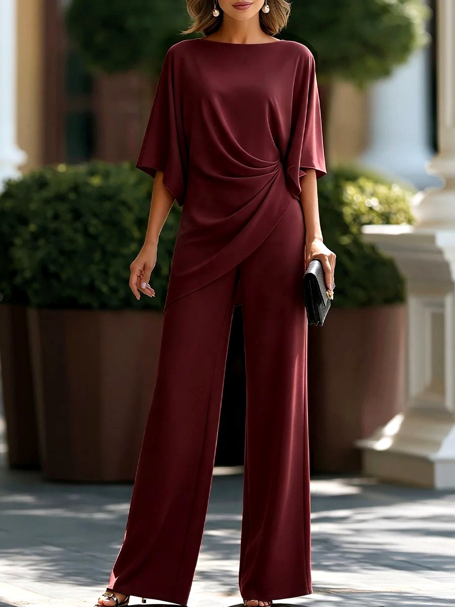 Matilda - Women's Boat Neck Wide Leg Matching Set 4