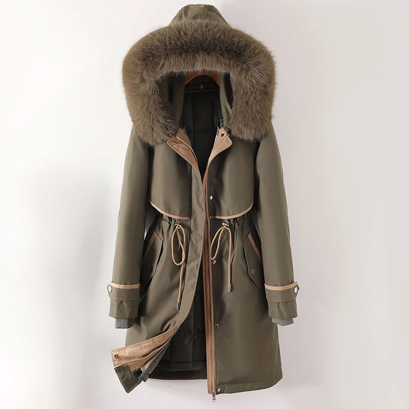 Megan - Women's Long Parka Jacket with Faux Fur-Lined Hood