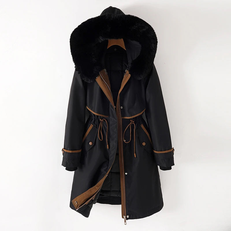 Megan - Women's Long Parka Jacket with Faux Fur-Lined Hood