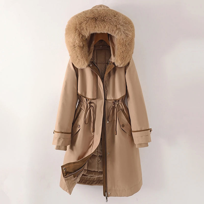 Megan - Women's Long Parka Jacket with Faux Fur-Lined Hood