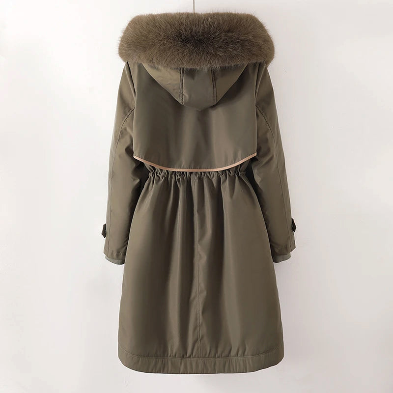 Megan - Women's Long Parka Jacket with Faux Fur-Lined Hood