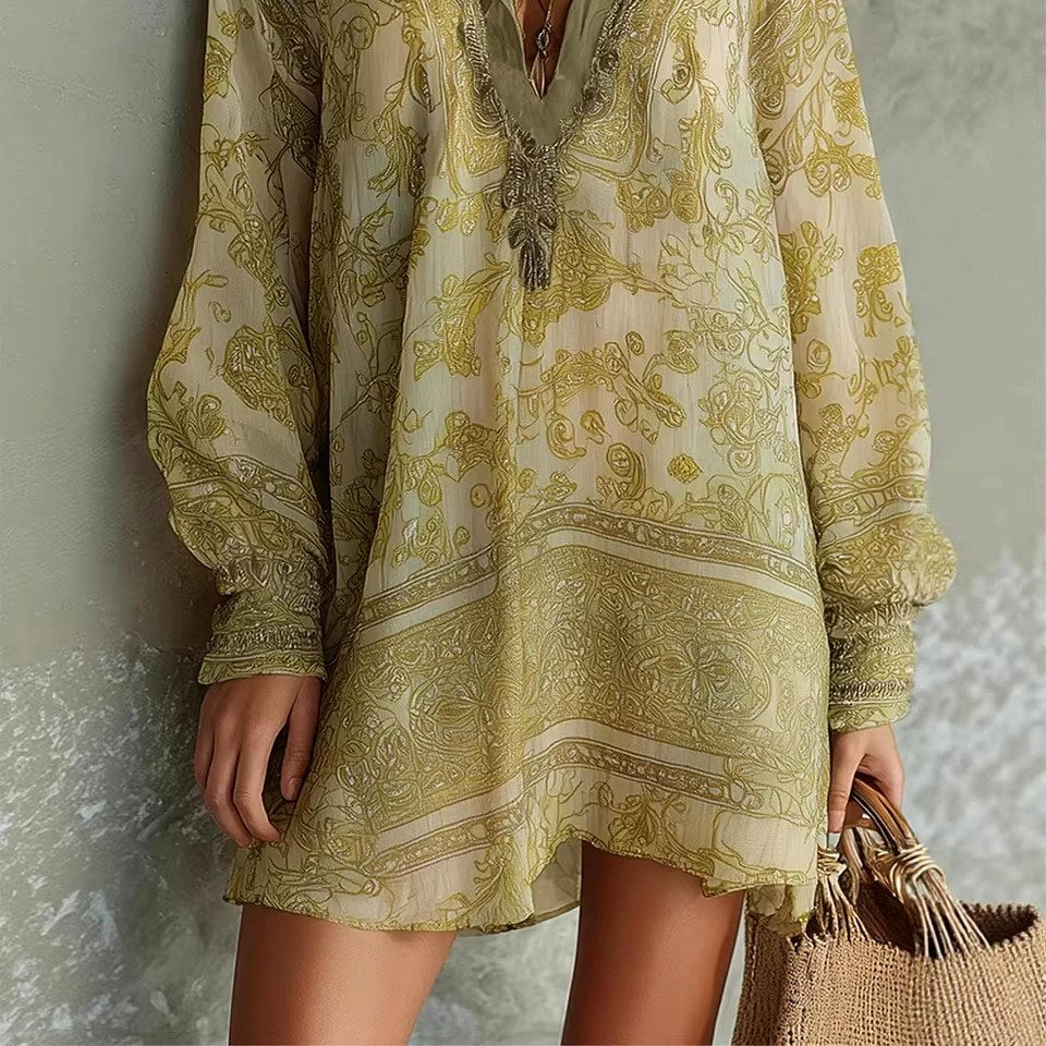 Melanie - Women's Paisley Long Sleeve Mini Dress 3