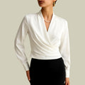 Melody - Women's Draped Satin Blouse with Long Sleeves