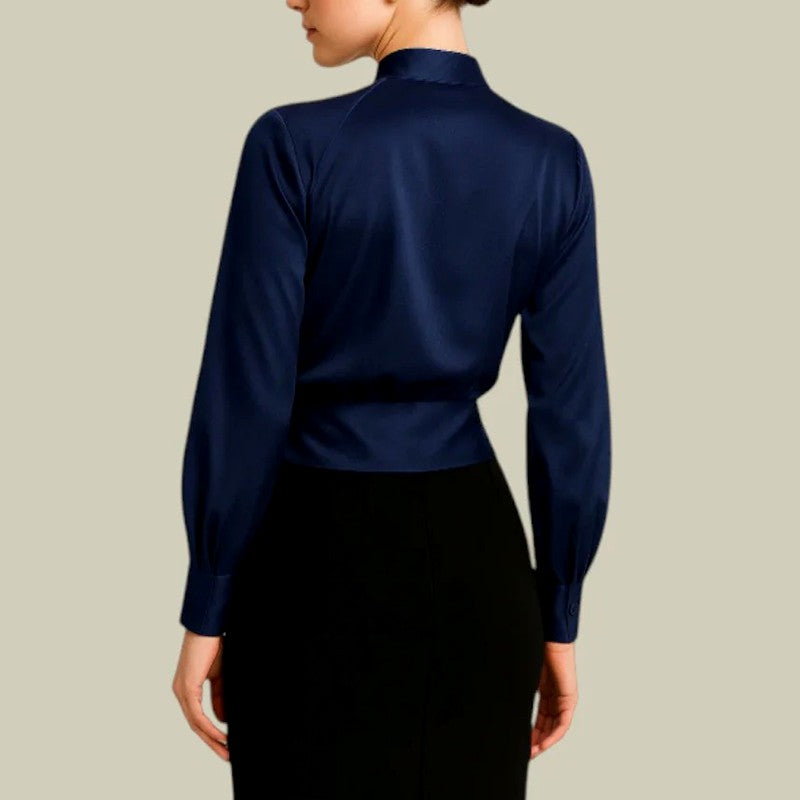Melody - Women's Draped Satin Blouse with Long Sleeves
