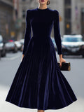 Micah - Women's Long-Sleeve Velvet A-Line Midi Dress