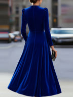 Micah - Women's Long-Sleeve Velvet A-Line Midi Dress