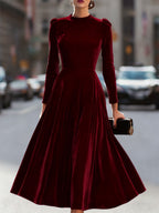 Micah - Women's Long-Sleeve Velvet A-Line Midi Dress