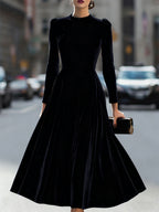 Micah - Women's Long-Sleeve Velvet A-Line Midi Dress