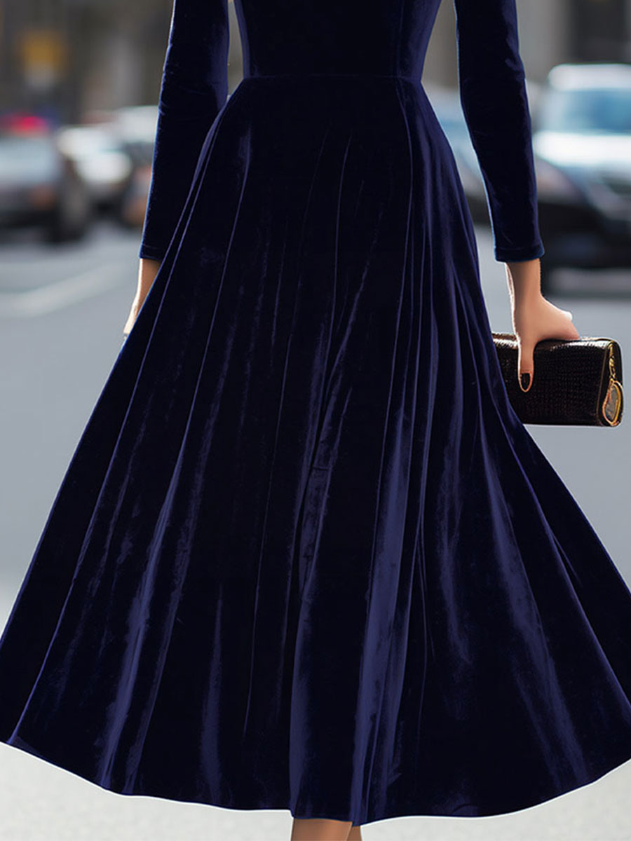 Micah - Women's Long-Sleeve Velvet A-Line Midi Dress