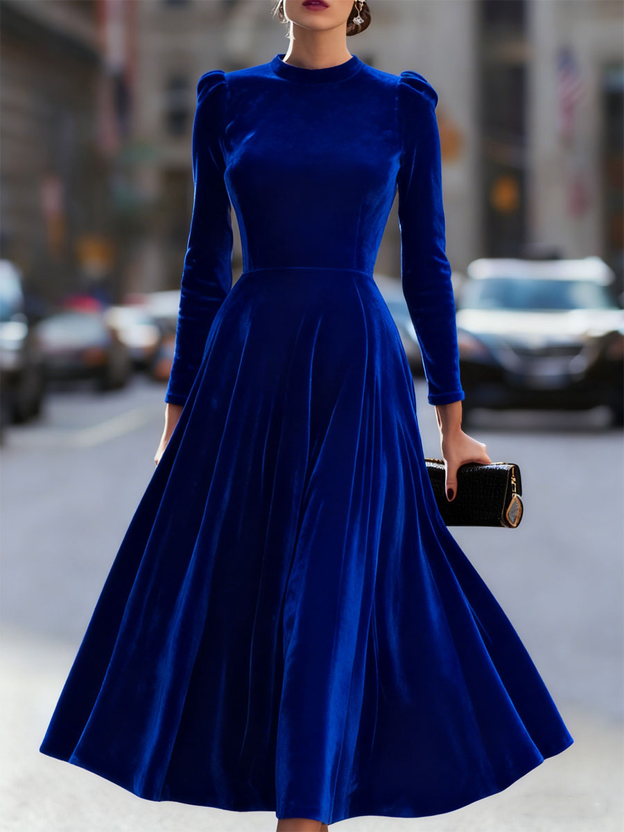 Micah - Women's Long-Sleeve Velvet A-Line Midi Dress