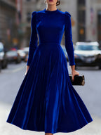 Micah - Women's Long-Sleeve Velvet A-Line Midi Dress