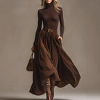 Millie - Women's Turtleneck Top & Corduroy Maxi Skirt Set 1