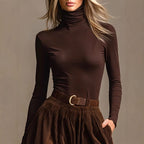 Millie - Women's Turtleneck Top & Corduroy Maxi Skirt Set 2