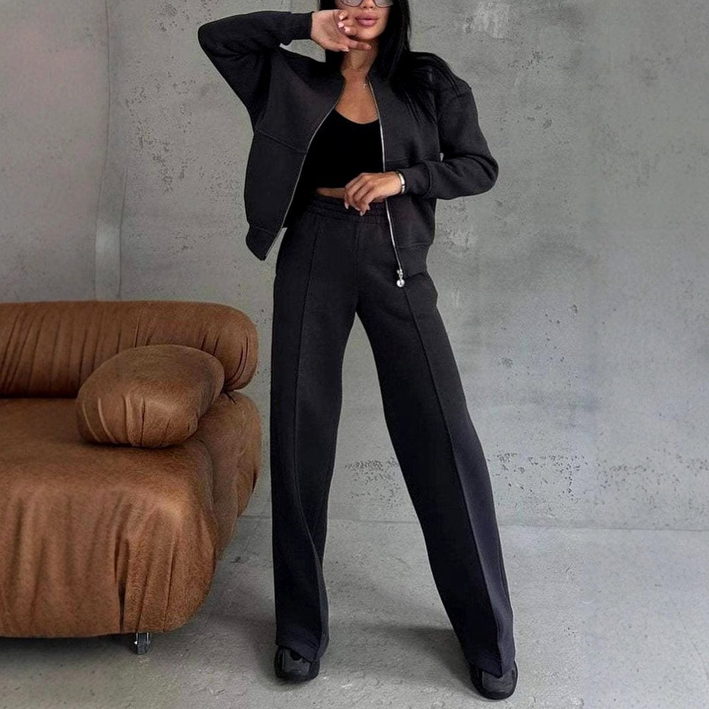 Millie - Women's Zip-Front Stand Collar Wide Leg Matching Set 3
