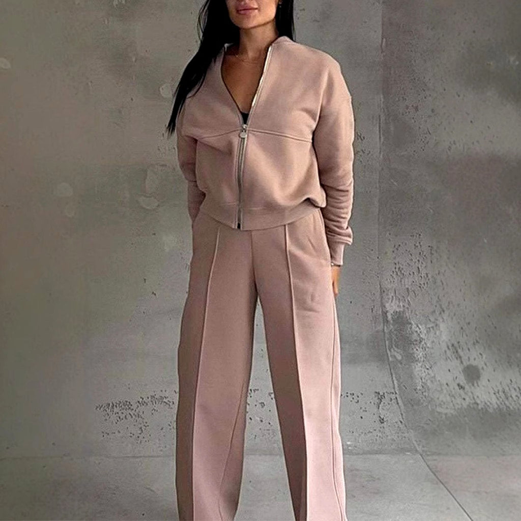 Millie - Women's Zip-Front Stand Collar Wide Leg Matching Set 4