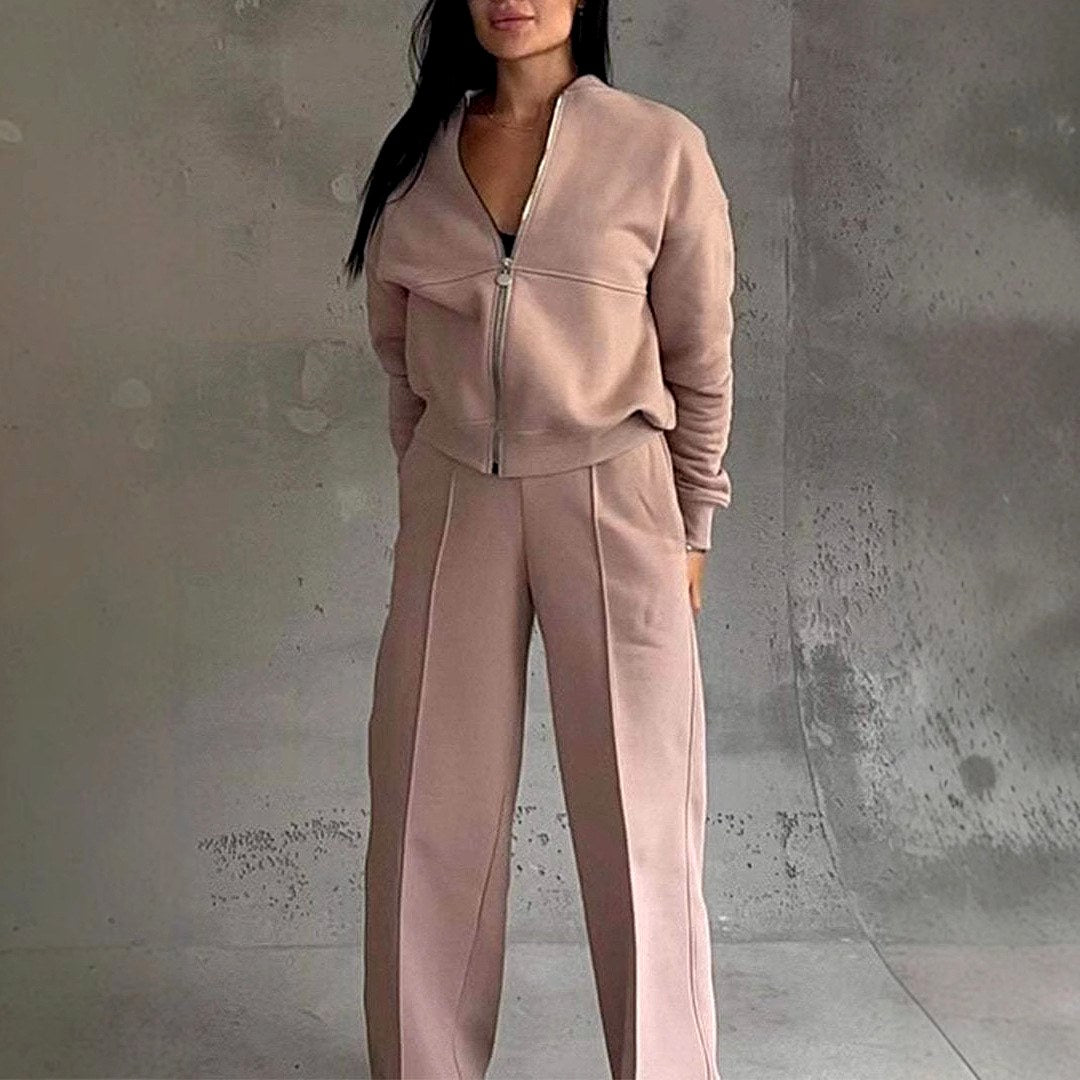 Millie - Women's Zip-Front Stand Collar Wide Leg Matching Set 4