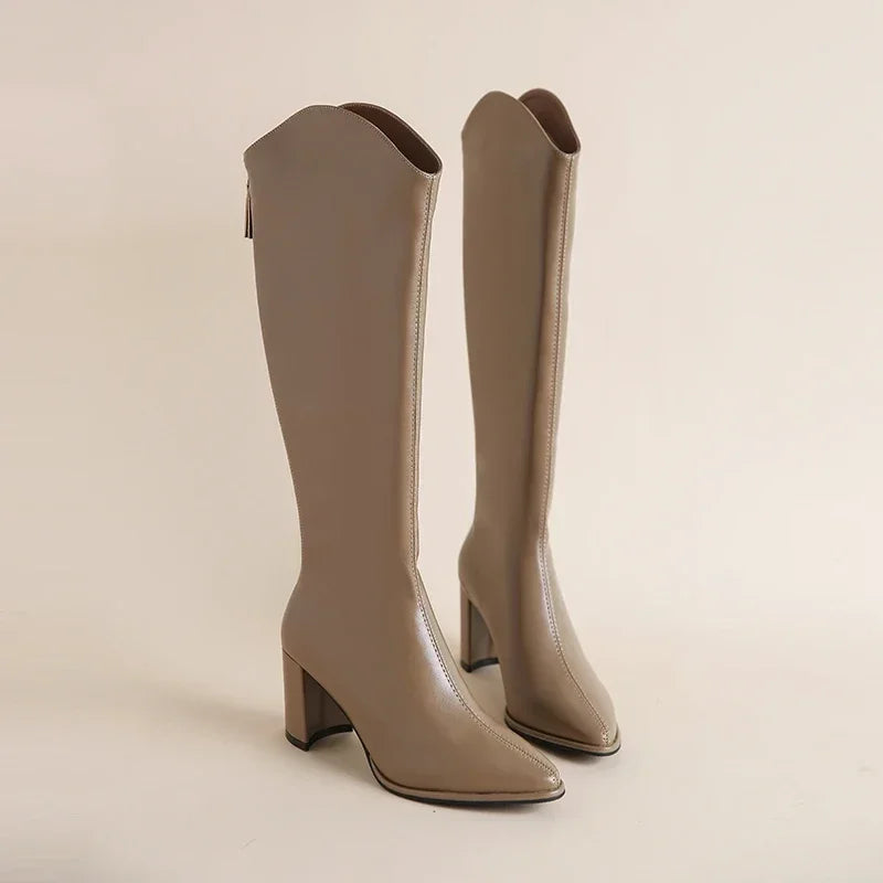 Minerva - Women's Tall Leather Boots with Side Zipper