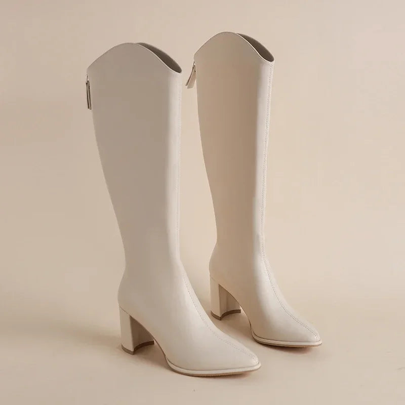 Minerva - Women's Tall Leather Boots with Side Zipper