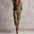 Mira - Women's Collared Plaid Jumpsuit with Belt 2