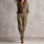 Mira - Women's Collared Plaid Jumpsuit with Belt 2