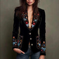 Mireille - Women's Embroidered Velvet Blazer with Floral Detail