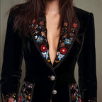 Mireille - Women's Embroidered Velvet Blazer with Floral Detail