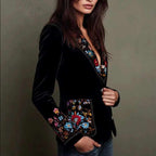 Mireille - Women's Embroidered Velvet Blazer with Floral Detail