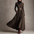 Monica - Women's Plaid Belted Long Sleeve Maxi Dress 1
