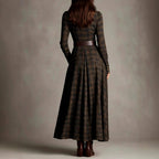 Monica - Women's Plaid Belted Long Sleeve Maxi Dress 2
