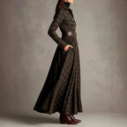 Monica - Women's Plaid Belted Long Sleeve Maxi Dress 3