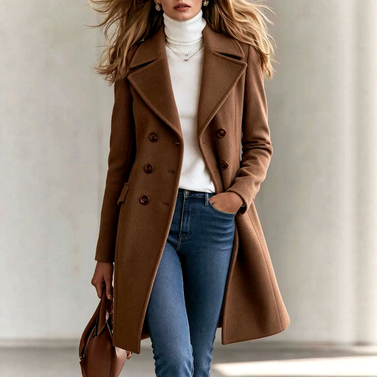 Myla - Women’s Tailored Longline Coat with Button Front 5