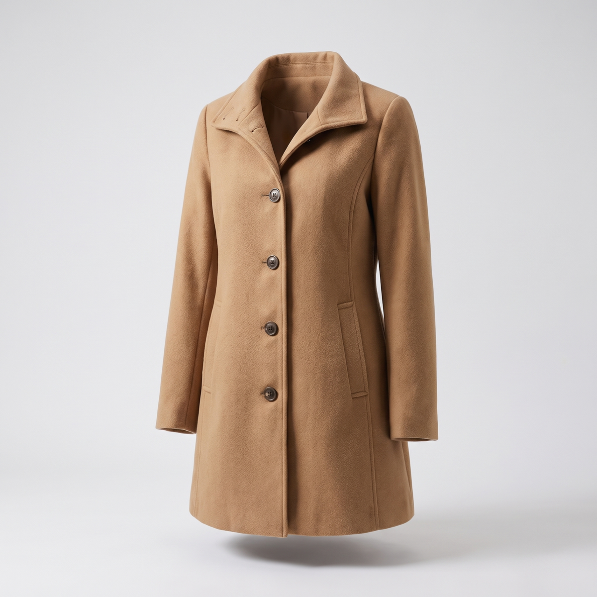 Nalani - Women's Button-Front Wool Coat with Notch Collar