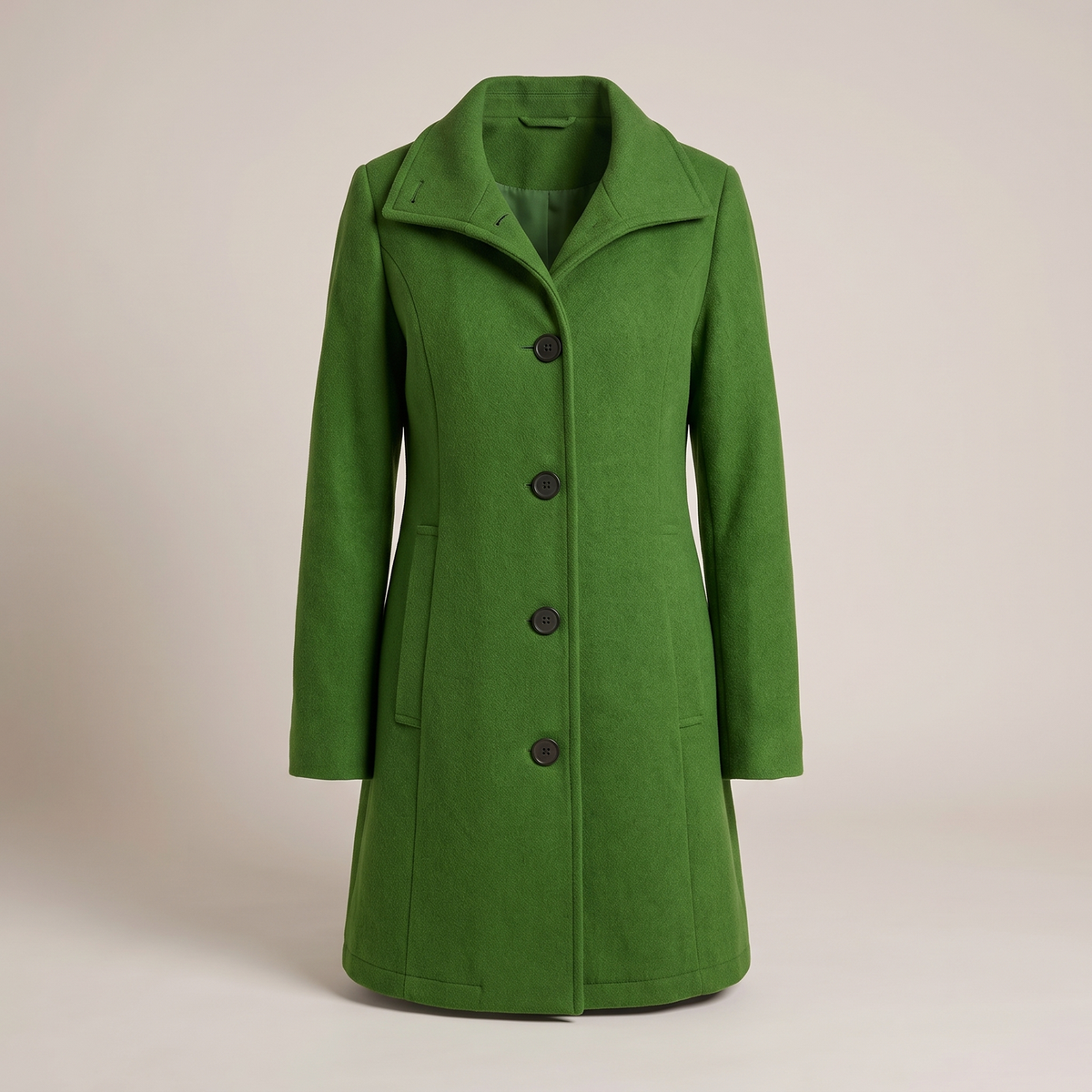 Nalani - Women's Button-Front Wool Coat with Notch Collar