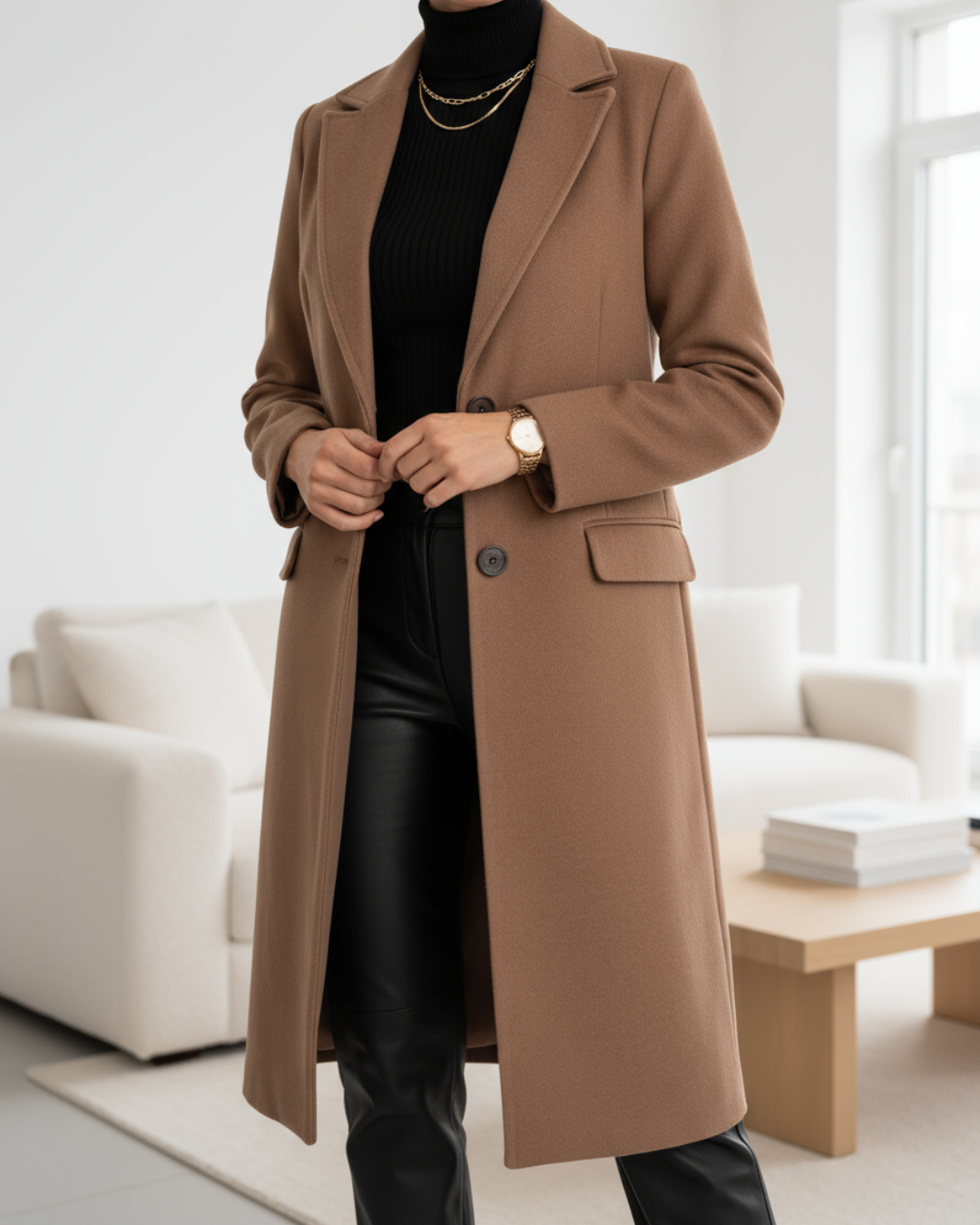 Nancy - Women's Double-Breasted Notch Lapel Long Coat