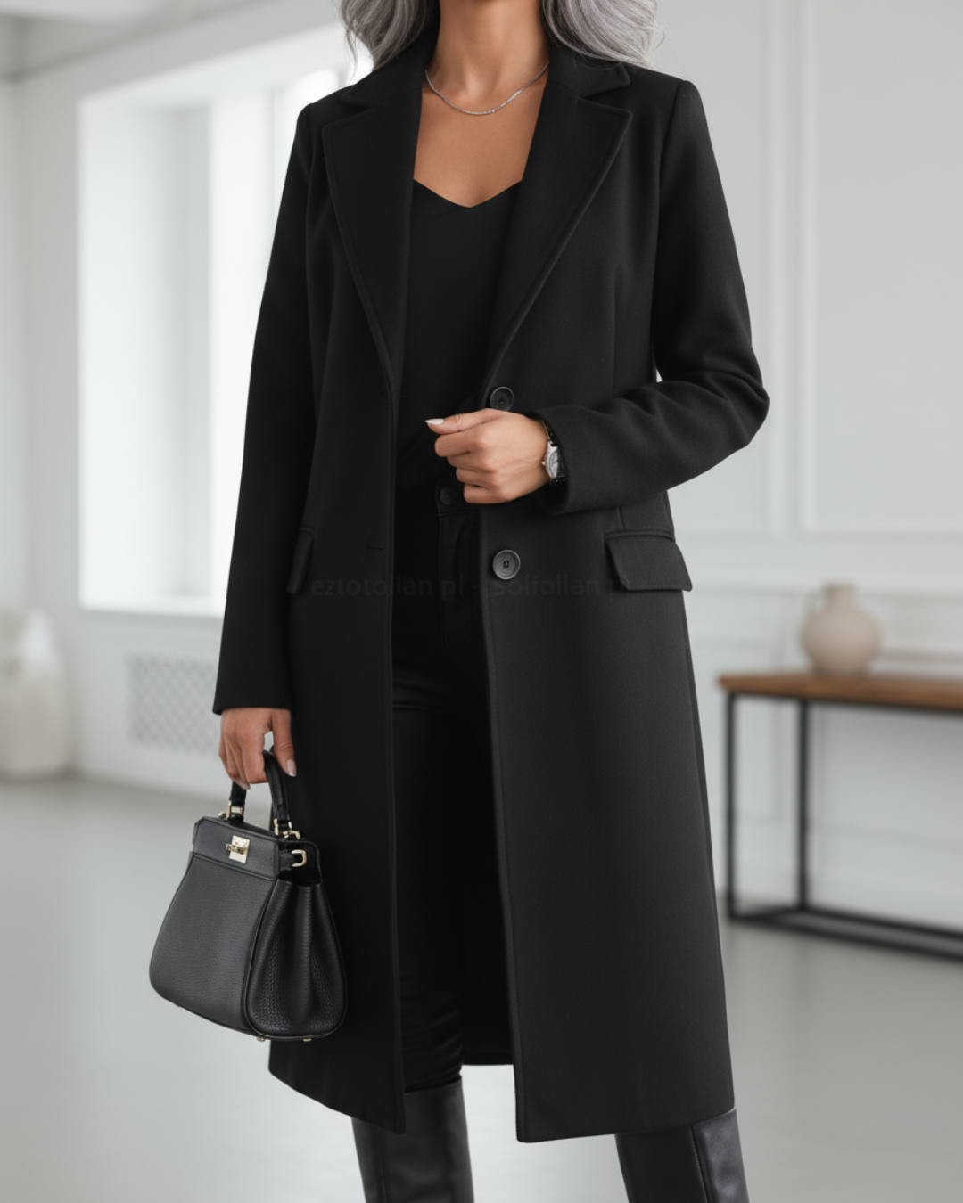 Nancy - Women's Double-Breasted Notch Lapel Long Coat