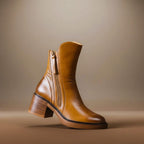 Naomi - Women's Leather Ankle Boots with Block Heel and Side Zip