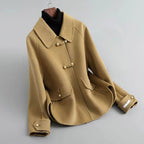 Naomi - Women's Pearl-Button Wool Coat with Notched Collar
