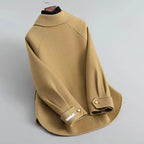 Naomi - Women's Pearl-Button Wool Coat with Notched Collar