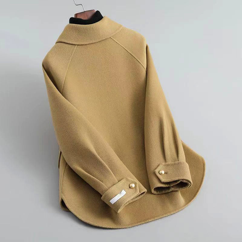 Naomi - Women's Pearl-Button Wool Coat with Notched Collar