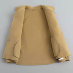 Naomi - Women's Pearl-Button Wool Coat with Notched Collar