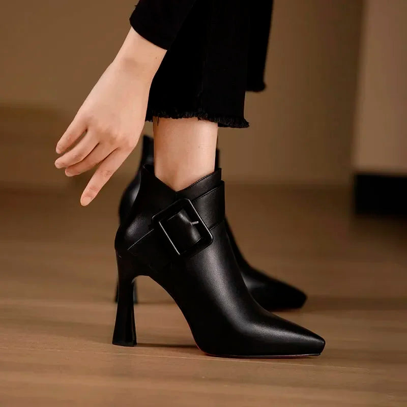 Natalie - Women's Buckle-Detail Pointed-Toe Ankle Boots