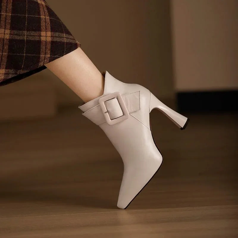 Natalie - Women's Buckle-Detail Pointed-Toe Ankle Boots