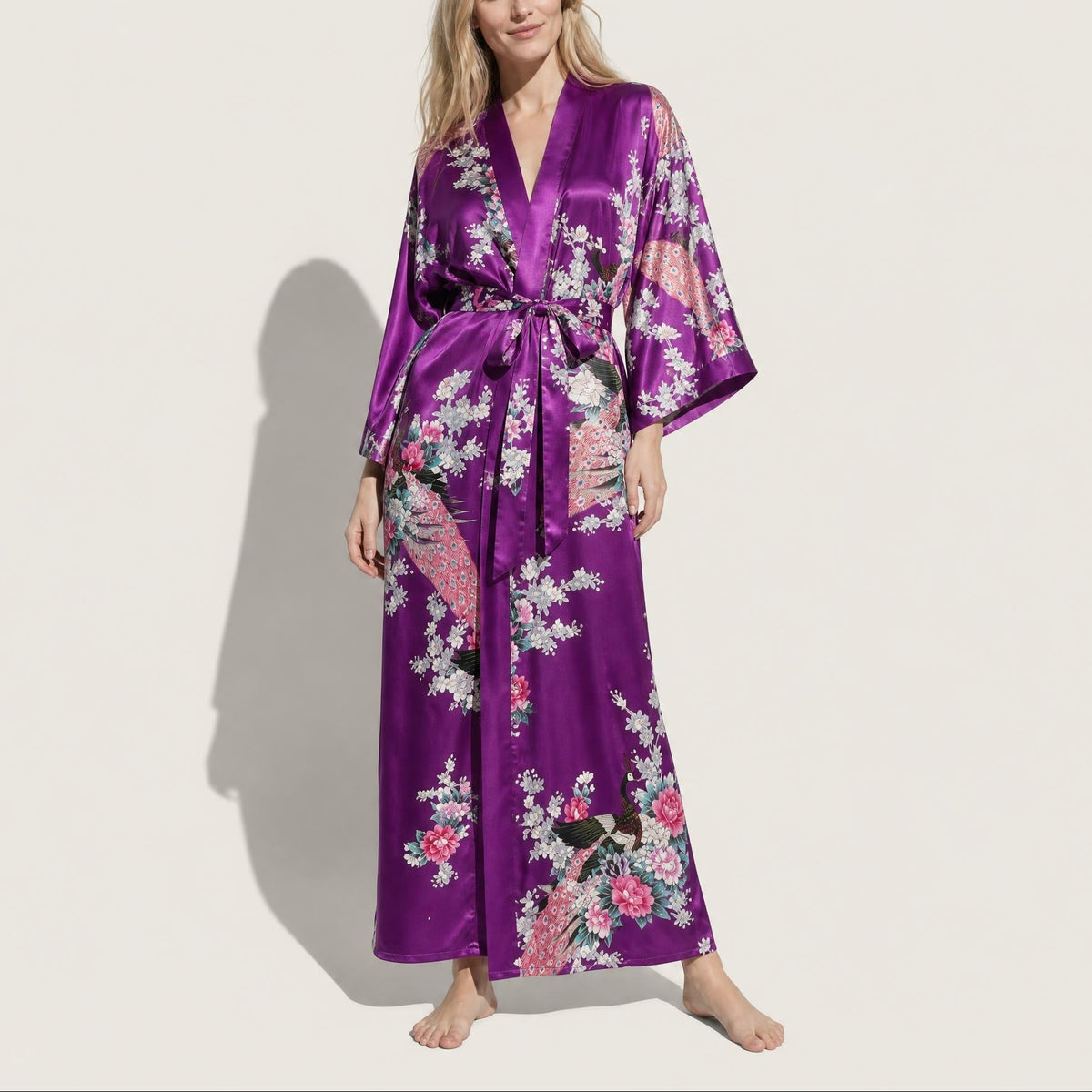 Natasha - Women's Satin Kimono Robe with Tie Belt