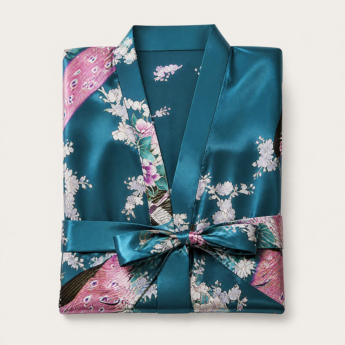 Natasha - Women's Satin Kimono Robe with Tie Belt