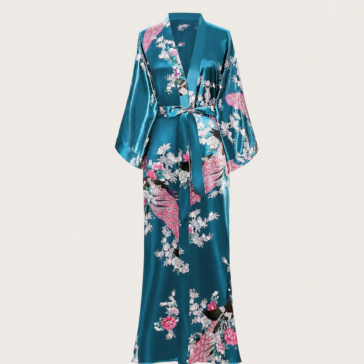 Natasha - Women's Satin Kimono Robe with Tie Belt
