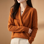 Natasha - Women's Wrap V-Neck Merino Wool Sweater 