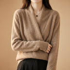 Natasha - Women's Wrap V-Neck Merino Wool Sweater