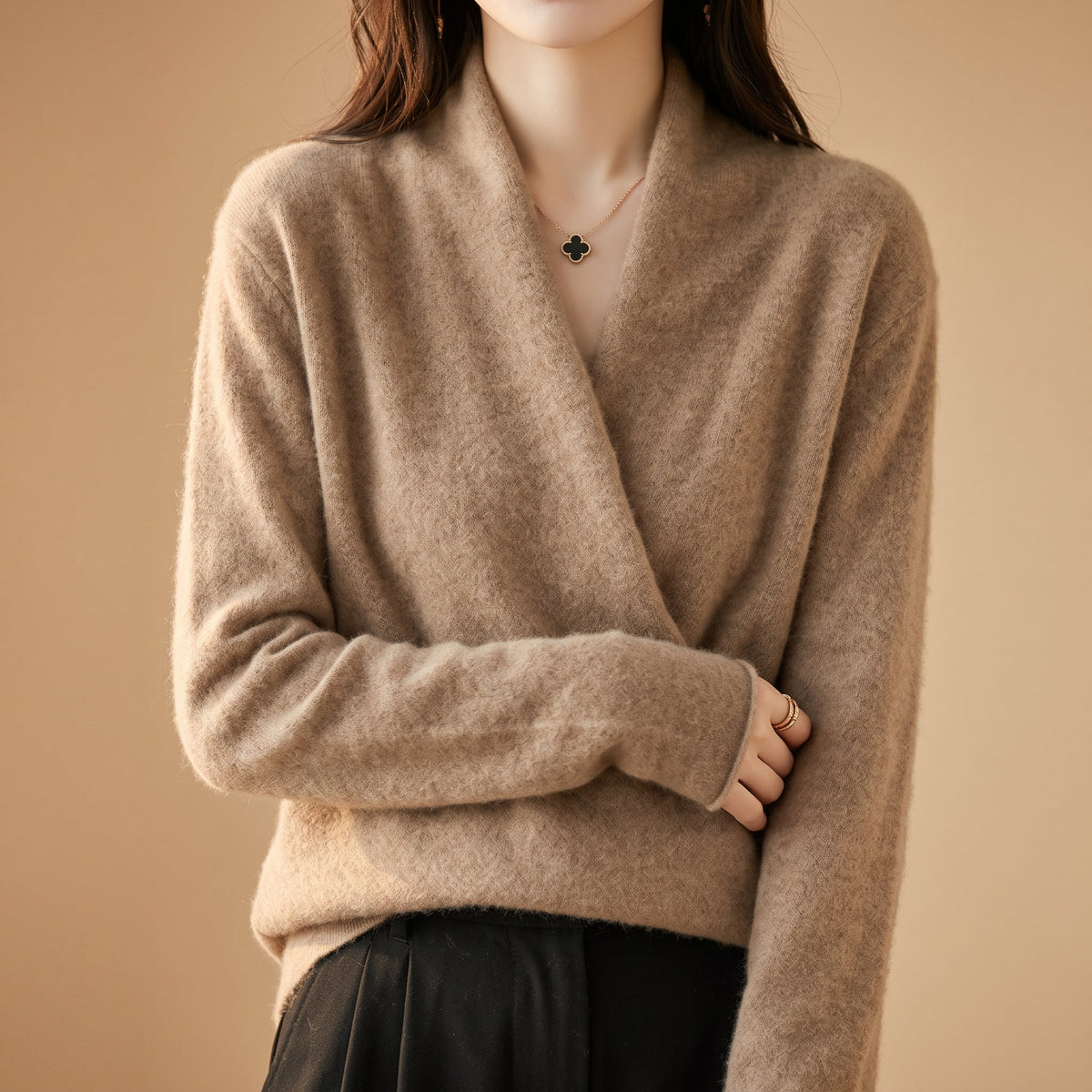 Natasha - Women's Wrap V-Neck Merino Wool Sweater