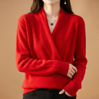 Natasha - Women's Wrap V-Neck Merino Wool Sweater 