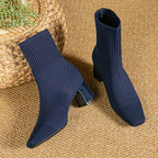 Nicole - Women's Ribbed Knit Ankle Boots with Block Heel